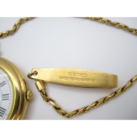 Vtg Women Seiko Quartz WR Analog 40mm Dial Railroad Roman Pocket Watch (G166) - Picture 4 of 7